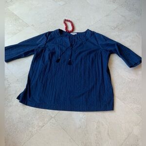 Sag Harbor Blue Printed 3/4 Sleeve Comfy Blouse 2X